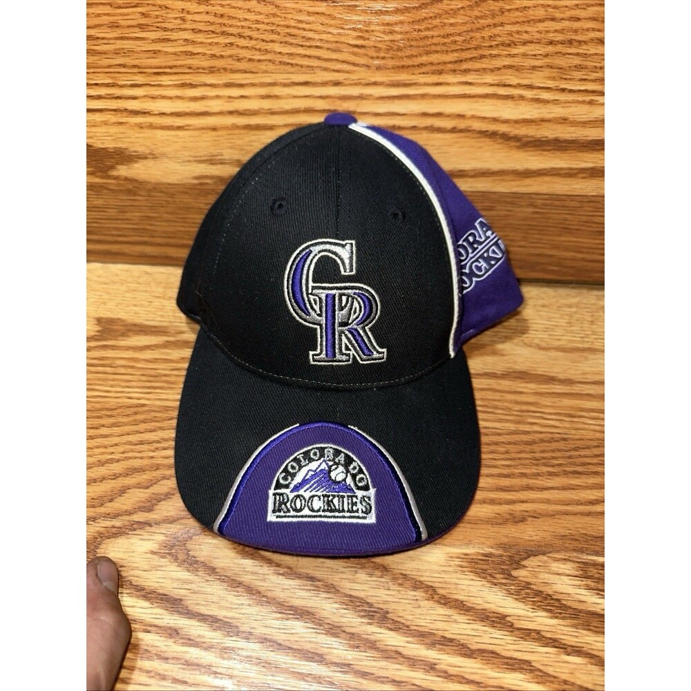 VINTAGE Colorado Rockies Hat Cap Adjustable Strapback Black Patch Work MLB Youth
